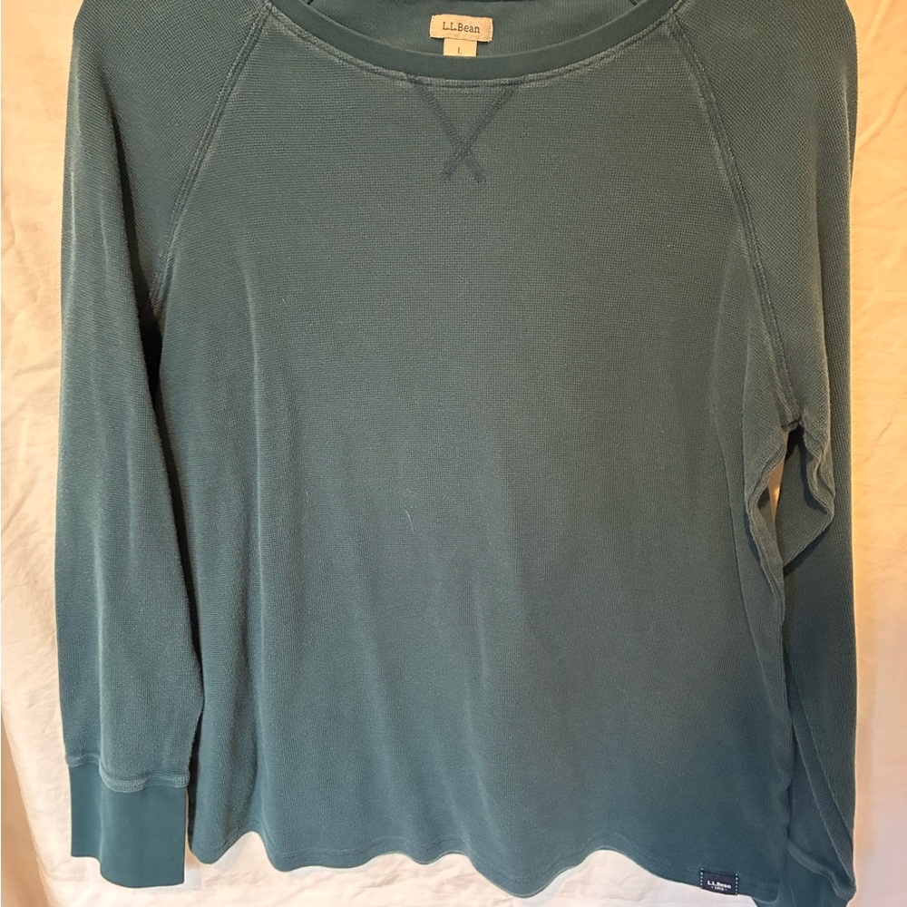 L.L. Bean Forest Green Waffle Knit Top